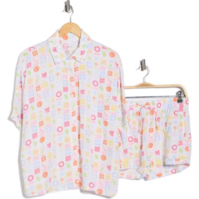 Betsey Johnson Pocket Cabana Button-up Shirt & Shorts Cover-up Set In Multi