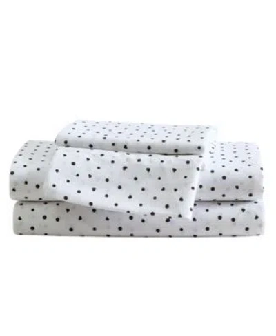 Betsey Johnson Polka Dot Heart Printed Microfiber Sheet Set In White