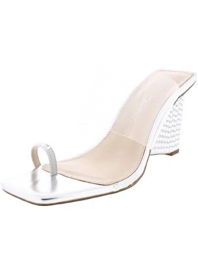 Betsey Johnson Polly Womens Embellished Toe Loop Wedges In Silver