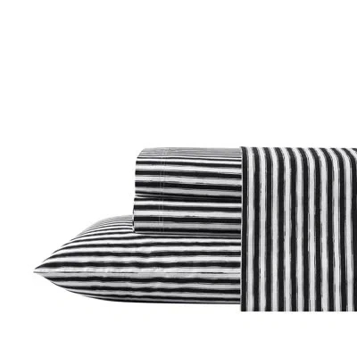 Betsey Johnson Printed Cotton Percale Cotton Sheet Sets In Sketchy Stripe Black