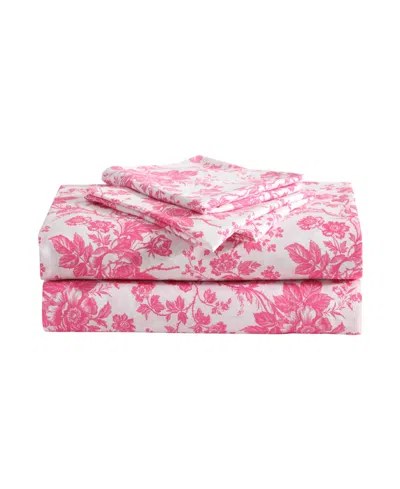 Betsey Johnson Printed Microfiber 4 Piece Sheet Set, Queen In Hot Pink Toile