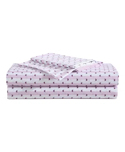 Betsey Johnson Printed Microfiber 4 Piece Sheet Set, Queen In Butterfly Stripe