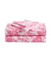 Betsey Johnson Printed Microfiber 4 Piece Sheet Set, Queen In Hot Pink Toile