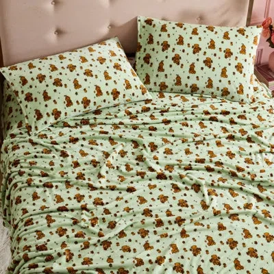 Betsey Johnson Printed Plush Fleece Sheet Set In Green