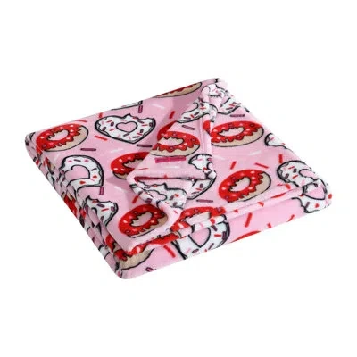 Betsey Johnson Printed Ultra Soft Plush Fleece Blankets In Donut Hearts Pink