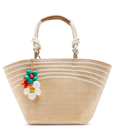 Betsey Johnson Puffy Flowers Raffia Tote In Neutral