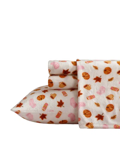 Betsey Johnson Pumpkin Spice Girl Printed Plush Velvet 3-piece Sheet Set, Twin Xl In Multi