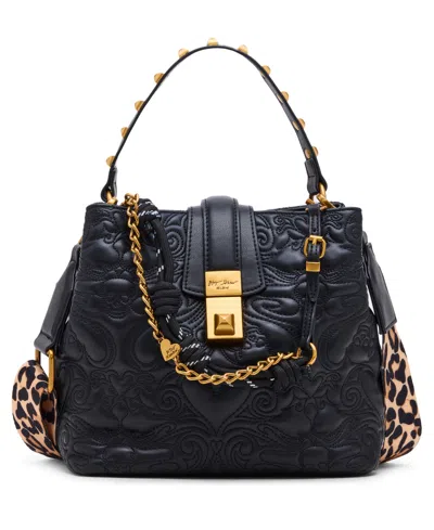 Betsey Johnson Quilted Small Bucket Bag In Black