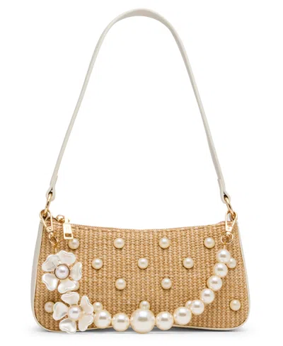 Betsey Johnson Raffia Cultured Pearl Small Shoulder Bag In Brown
