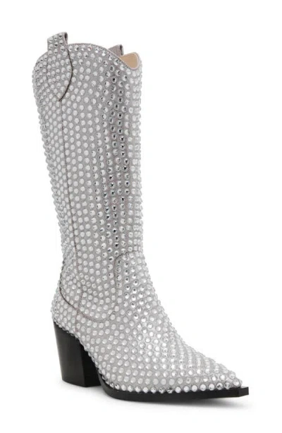 Betsey Johnson Randy Embellished Western Boot In Silver