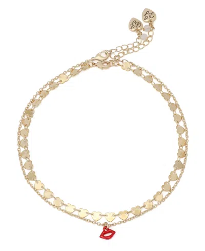 Betsey Johnson Red Love Spell Heart Lips Choker Necklace Set In Multi
