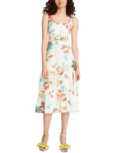Betsey Johnson Riviera Womens Floral Front Slit Midi Dress In Multi