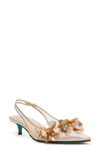 Betsey Johnson Robin Slingback Pointed Toe Kitten Heel Pump In Gold
