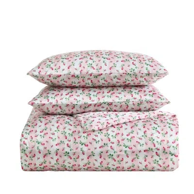 Betsey Johnson Rose Stripe Pink Reversible Duvet Cover Set In Pink Floral 1
