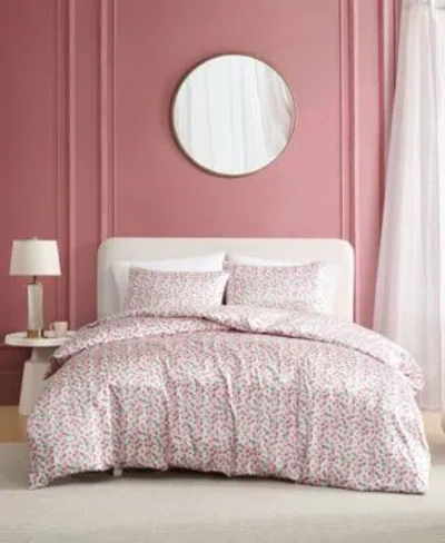 Betsey Johnson Rose Stripe Satin Duvet Cover Set In Pink