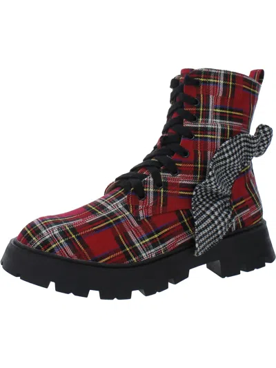 Betsey Johnson Rozey Womens Side Zipper Plaid Print Combat & Lace-up Boots In Multi