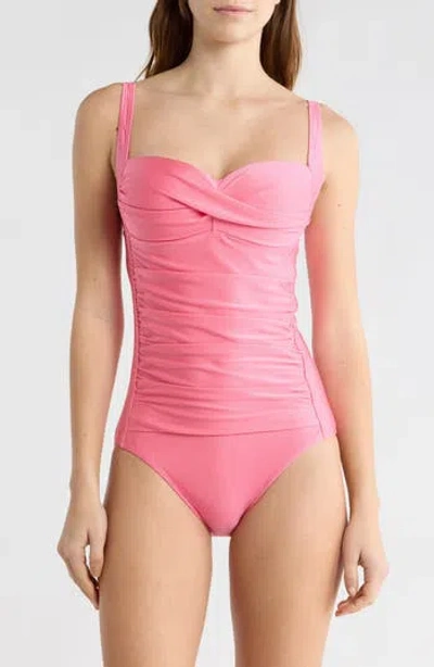 Betsey Johnson Ruched One-piece Swimsuit In Coral Pink
