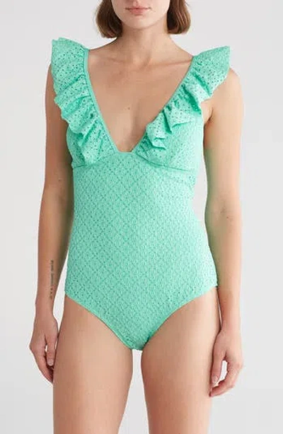 Betsey Johnson Ruffle One-piece Swimsuit In Biscay Green
