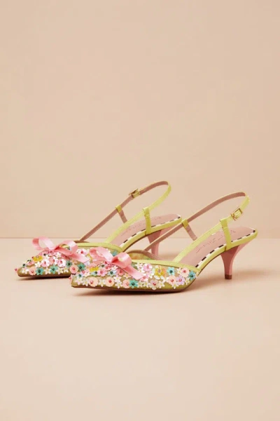 Betsey Johnson Saddy Lime Multi Sequin Slingback Kitten Heel Pumps In Green