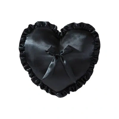 Betsey Johnson Satin Heart Black Throw Pillow