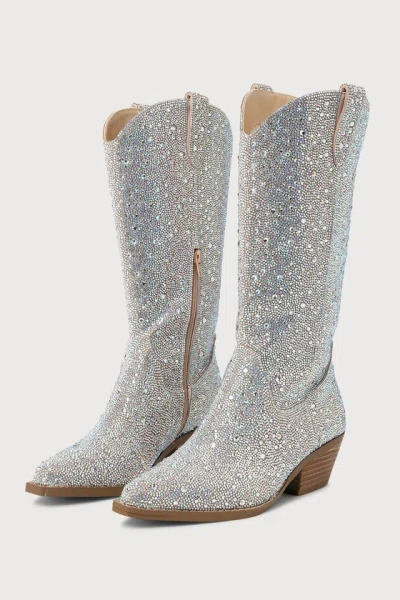 Betsey Johnson Sb-dalas Silver Rhinestone Pointed-toe Western Boots