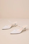 BETSEY JOHNSON SB-EVEY IVORY MESH PEARL RHINESTONE POINTED-TOE MULE PUMPS