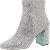 Betsey Johnson Della Womens Rhinestone Pointed Toe Ankle Boots In Silver