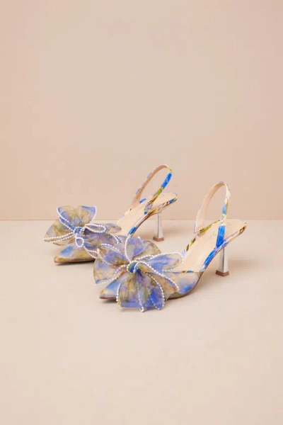 BETSEY JOHNSON SB-KELLI BLUE TULIP FLORAL BOW POINTED-TOE PUMPS