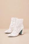 Betsey Johnson Women's Merri Mesh Embellished Block Heel Booties In Ivory