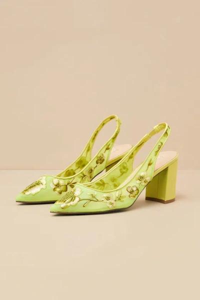 Betsey Johnson Sb-page Citron Floral Embroidered Mesh Slingback Pumps In Green