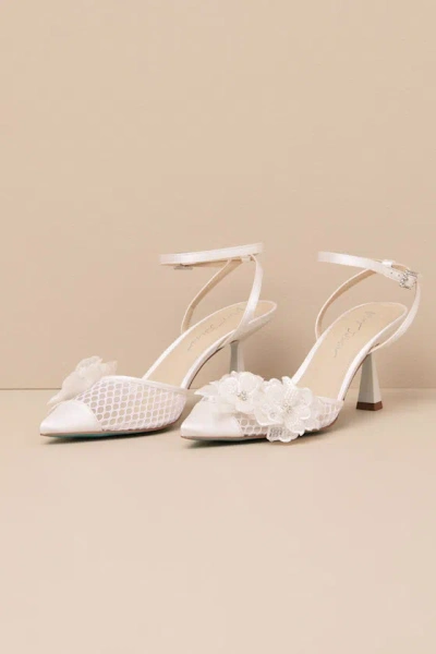 Betsey Johnson Sb-susie Ivory Mesh Applique Ankle Strap Pumps