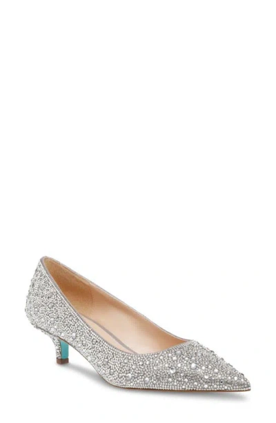 Betsey Johnson Scout Pointed Toe Kitten Heel Pump In Silver