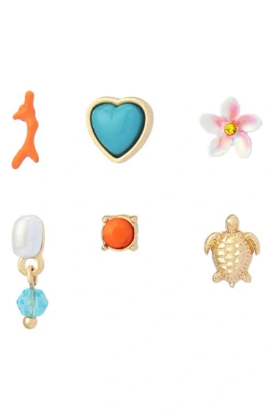 Betsey Johnson Set Of 3 Beachy Stud Earrings In Multi