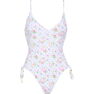 Betsey Johnson Side Tie V-neck One-piece Swimsuit In White