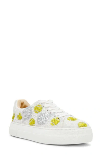 Betsey Johnson Sidny Crystal Pavé Platform Sneaker In White