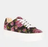 BETSEY JOHNSON SIDNY JEWELED SNEAKERS IN BLK/PINK FLORAL