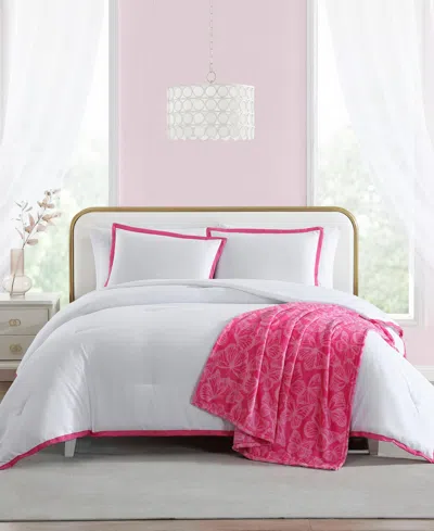 Betsey Johnson Signature Hotel 4 Piece Comforter Set, Full/queen In White,hot Pink