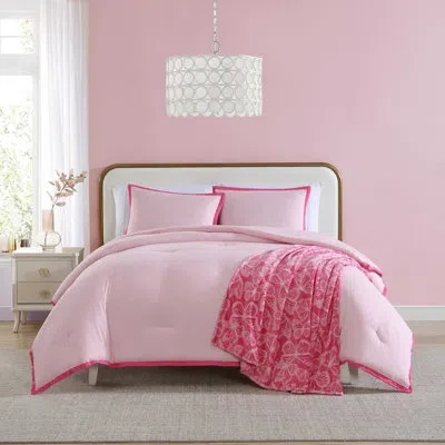 Betsey Johnson Signature Solid Reversible Comforter Set In Pink,pink