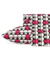 Betsey Johnson Silky Microfiber Printed 3-pc. Sheet Set, Twin In Skulls Virtual