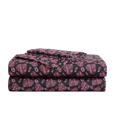 Betsey Johnson Silky Microfiber Printed 3-pc. Sheet Set, Twin Xl In Black