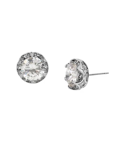 Betsey Johnson Silver-tone Crystal Ruffled Earrings In Metallic