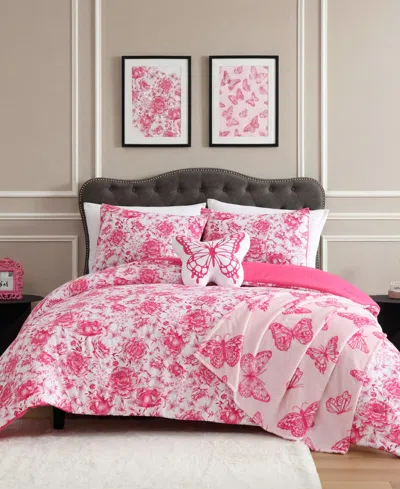 Betsey Johnson Sketch Toile Microfiber 4-pc. Comforter Set, Twin Xl In Pink