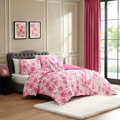 Betsey Johnson Sketch Toile Reversible Pink Comforter Bonus Set In Red;pink