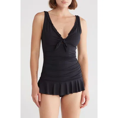 Betsey Johnson Skirted One-piece Swimsuit In Black