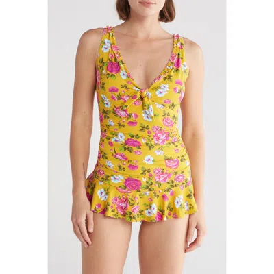 Betsey Johnson Skirted One-piece Swimsuit In Indian Summer Rose