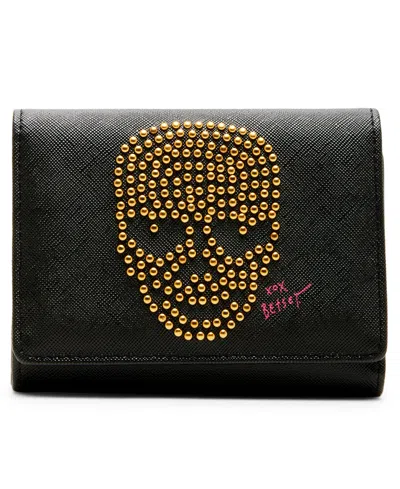 Betsey Johnson Skull Boss Trifold Wallet In Black