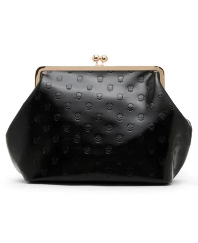 Betsey Johnson Skull Deboss Large Clutch Handbag In Black