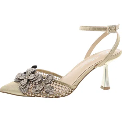 Betsey Johnson Sofya Womens Mesh Pointed Toe Pumps In Gold