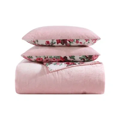 Betsey Johnson Solid Reversible Comforter Set In Pink