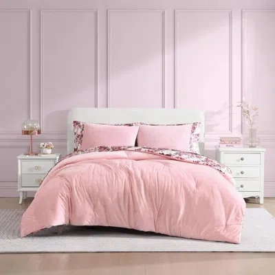 Betsey Johnson Solid Reversible Duvet Cover Set In Pink